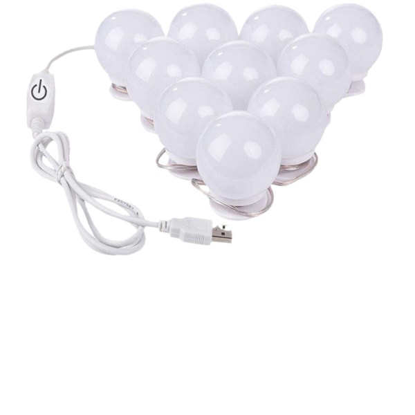 Spejllyssæt, LED-smykke-sminkelys 10 pærer, der kan dæmpes USB-stik på spejl til omklædningsrum, badeværelse, soveværelse - Perfet