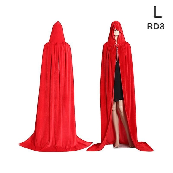 Middelalderlig vampyr fløjl hætte kappe lang kappe hekse kapper Halloween kostume - Perfet Red L