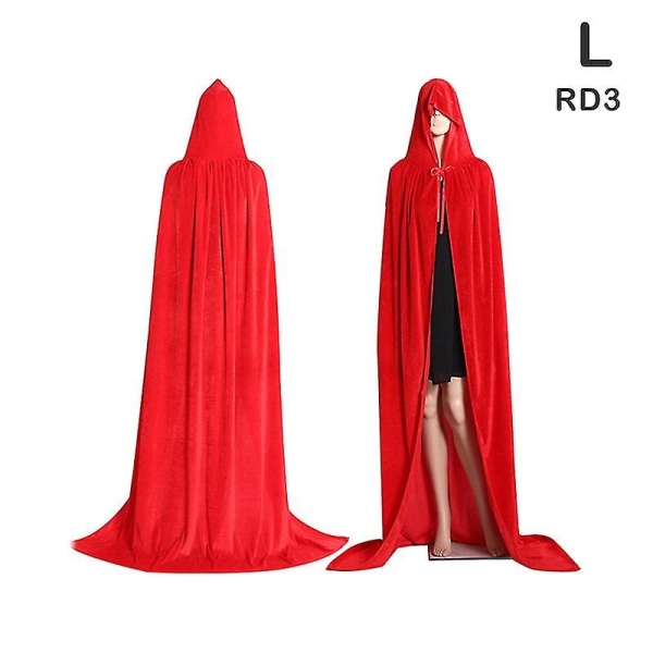 Middelaldersk vampyr fløyel hette kappe lang kappe heksekapper Halloween kostyme - Perfet Red L