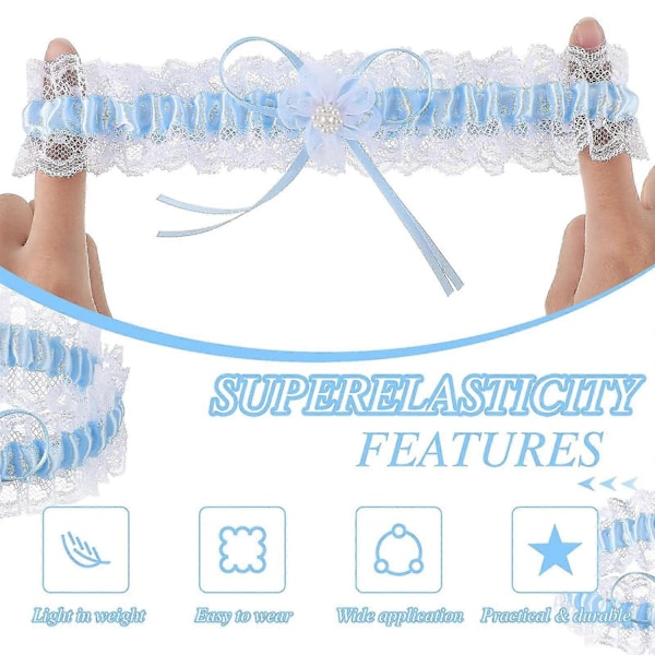 Brudstrumpband, damstrumpband bröllop brudstrumpband balstrumpband underkläder benstrumpband - Perfekt Blue