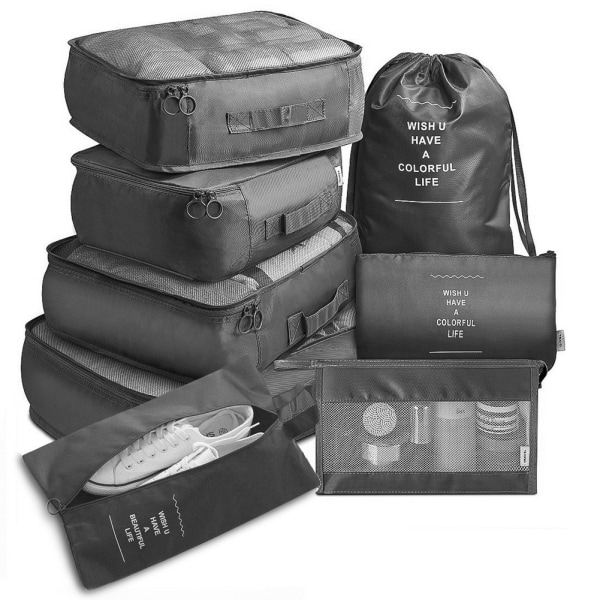 8-pak Bagage Organizer Kuffert Opbevaringstaske Tøj Sko og Kosmetikæske - Perfet blue
