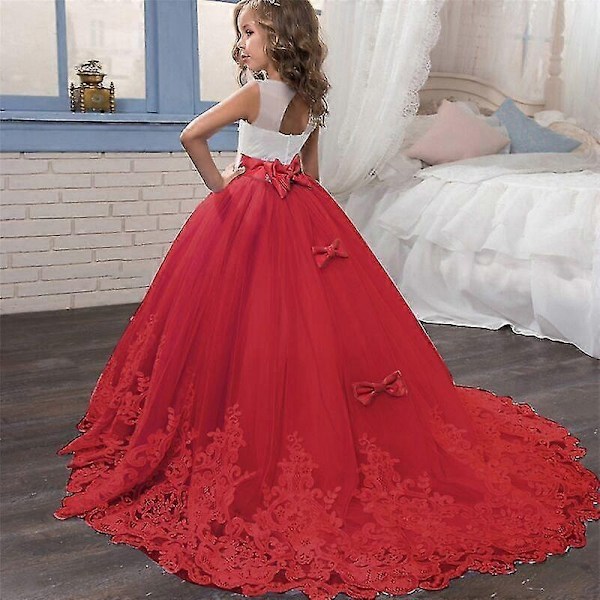 Flickklänning Spets Elegant Prinsessa Maxiklänning Barnklänning Flickor Blomma Bröllopsfest Kvällsklänning Barn Balettkjol Kostym Gåva-Perfekt Dress 1 red 140cm