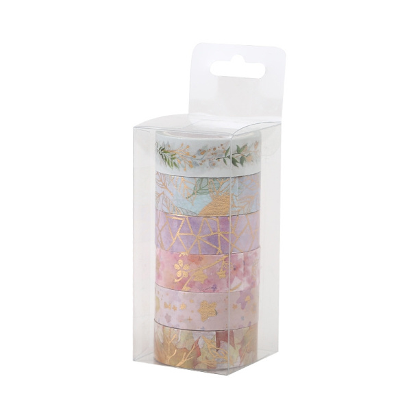 6 rullar med blommig Washi-tejp, dekorativt set i guldfolie- Perfet