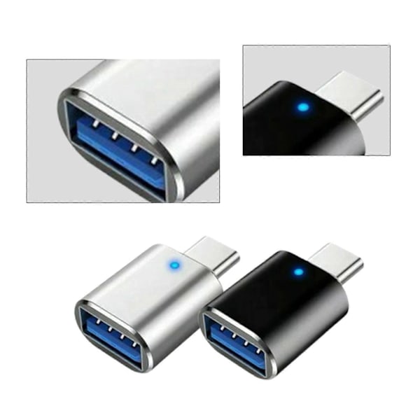 LED USB-C 3.1 Hane till USBA Hona Adapter Konverter OTG Typ C Android Mobiltelefon-Perfekt Sliver 1pcs
