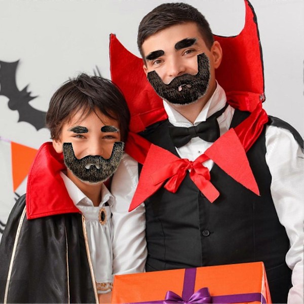 Falsk Overskæg og Øjenbryn Sæt Selvklæbende Falsk Skæg Kostume Tilbehør Cosplay Prop Kompatibel med Maskerade Teater Scene-Perfekt Khaki