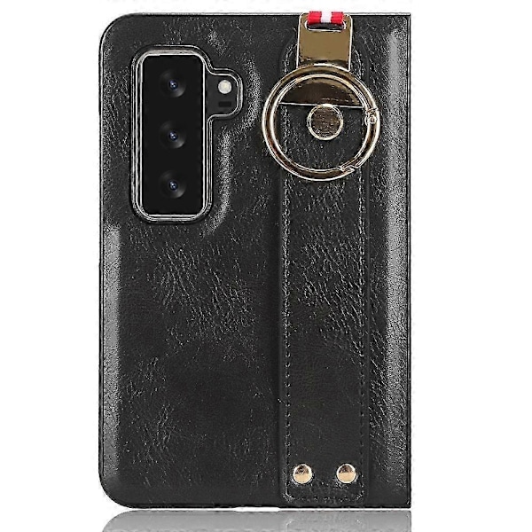 Kompatibel med Microsoft Surface Duo 2 Läderbelagt Telefonskal PC+TPU Armbandsfodral med Halsrem - Perfet Black
