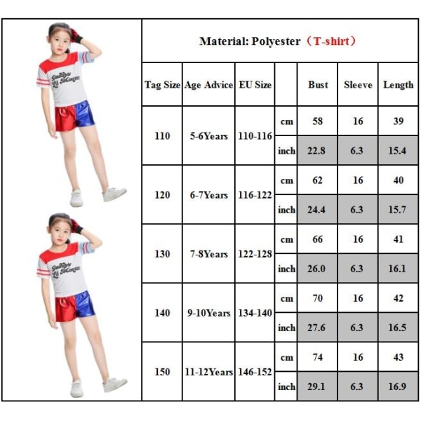 Halloween cosplay kostumer Frakke T-shirt Shorts Handsker komplet sæt 130cm 140cm