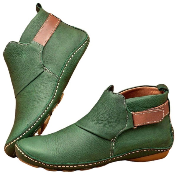 Ortopediske sko Vintage Flat Boot Ankel Topp Sko Myke Pu Boots - Perfet 37 Green