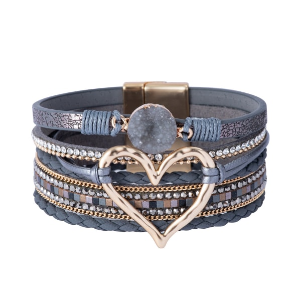 Magnetlås Boho Wrap Armband Läder Cuff Armband Pärlor Armband För Kvinnor Stapelbart Infinity Armband Smycken grey