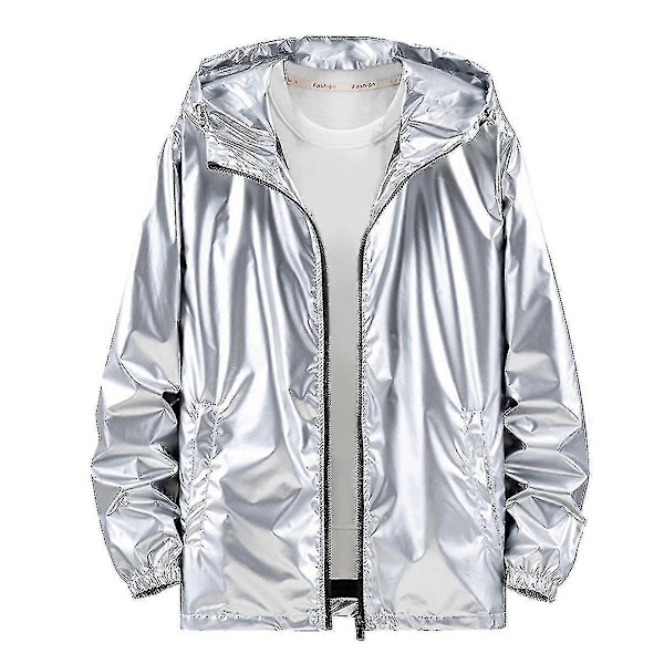 Mænds Glansfuld Vandafvisende Hættejakke - Perfet Silver 2XL