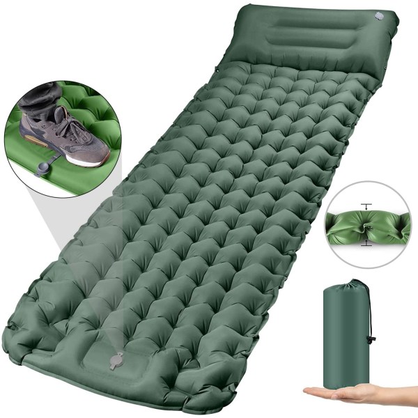 Camping liggeunderlag med fodpumpe og automatisk oppustning - Perfet green