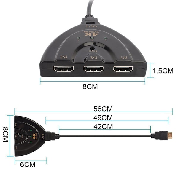 HDMI Switch 4K, VILCOME 3 Port HDMI Switcher 3x1 HDMI Splitter - Perfet