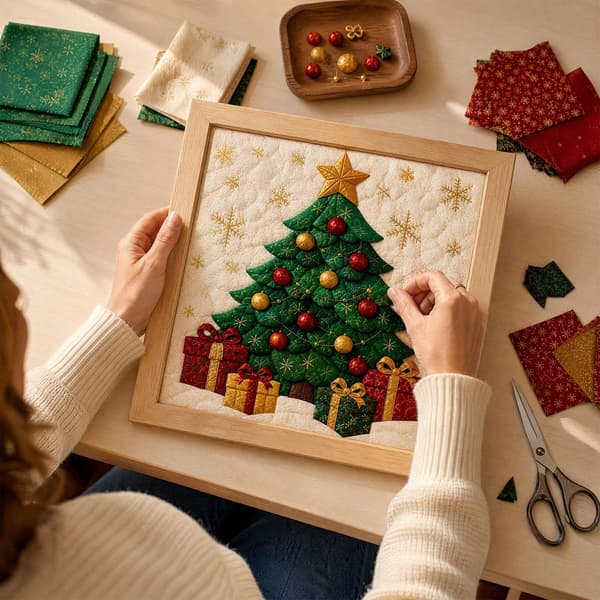 Kinusaiga Stofkunst-sæt | DIY 3D Jule-stofstemplingssæt til voksne Christmas Tree