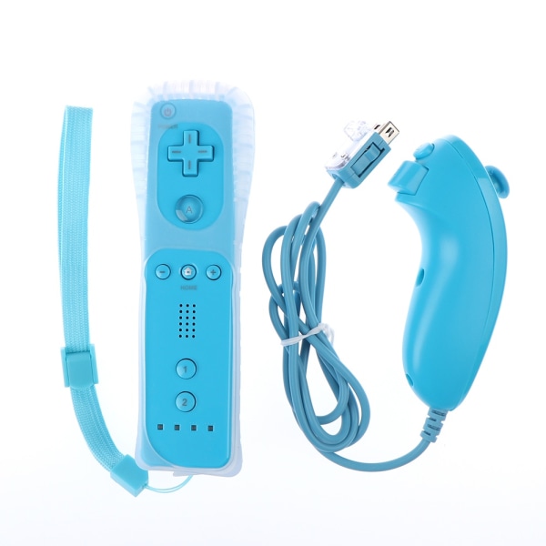 Wii &amp; Wii U -kaukosäädin &amp; Nunchuck sisäänrakennettu Motion Plus -ohjain - täydellinen Blue