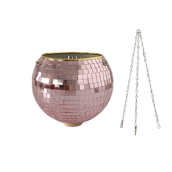 Spejl Disco Kugle Hængende Plantekar Kurv Skinnende Urtepotte Vindue Planteholder - Perfet Rose gold 15cm