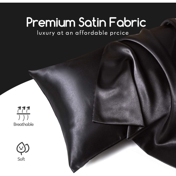 Silke Satin Pudebetræk 2-pak (uden fyldstof) - Perfet Black 51X91cm