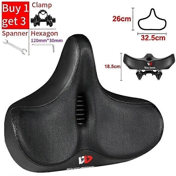 Pitkän matkan pyöräsatula, leveä, paksu, ergonominen, pehmeä pehmuste, maastopyörä, MTB-maantiepyörän satula, mukava pyöräilyistuin - Täydellinen Hollow Black Set