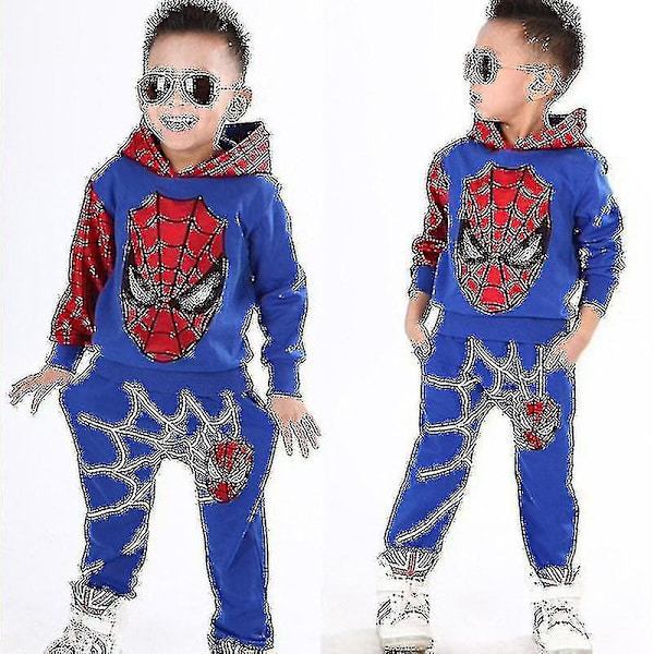 Barn Pojkar Spiderman Träningsoverall Set Hoodie + Joggingbyxor Sweatshirt Sport Outfit Suit Barn Superhjälte Kläder-Perfekt Blue 6-7 Years