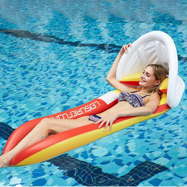 Voksen Pool Oppustelig Solstol Pool Float med Hovedpude, Swimming Pool Sommer Strand Legetøj til Party-Perfet red with canopy