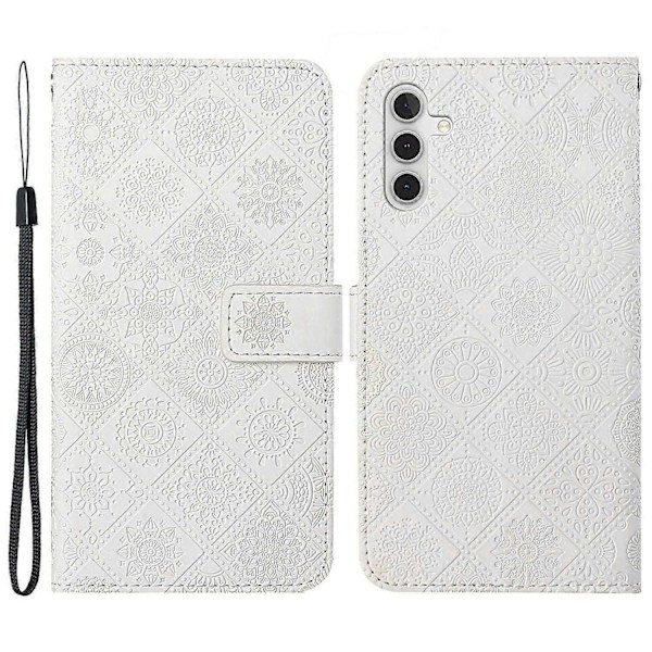 Kompatibel med Samsung Galaxy A25 5G (Global) (161.0 x 76.5 x 8.3mm) Wallet Case Læder+TPU Etnisk Stil Cover - Perfet White