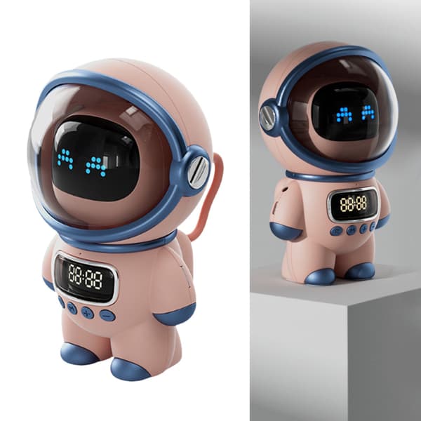 Astronaut AI Stemme Bluetooth Høyttaler Klokke Nattlys Bursdagsgave Rosa