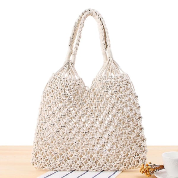 Kvinder Halm Håndvævet Skuldertaske Bøtte Sommer Tote Clutch Tasker Strand Hav Vævet Håndlavet Væve Håndtaske - Perfet white