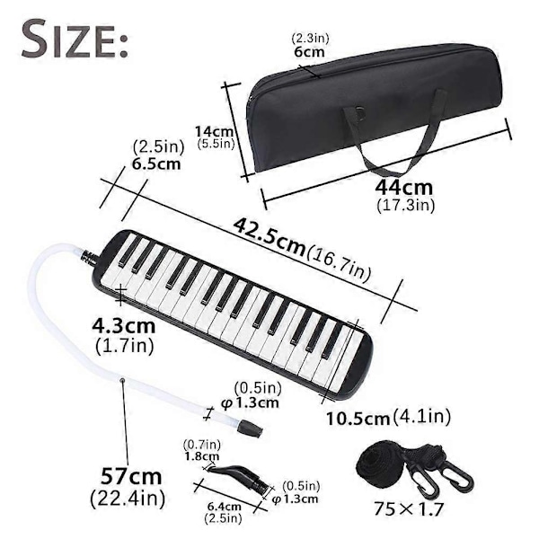 32 Tangenter Melodica Instrument, Sopran Melodica Luft Piano Keyboard Pianica med 1 Blød Lang Slange, 1 Kort Mundstykke og Bæretaske - Perfekt Red