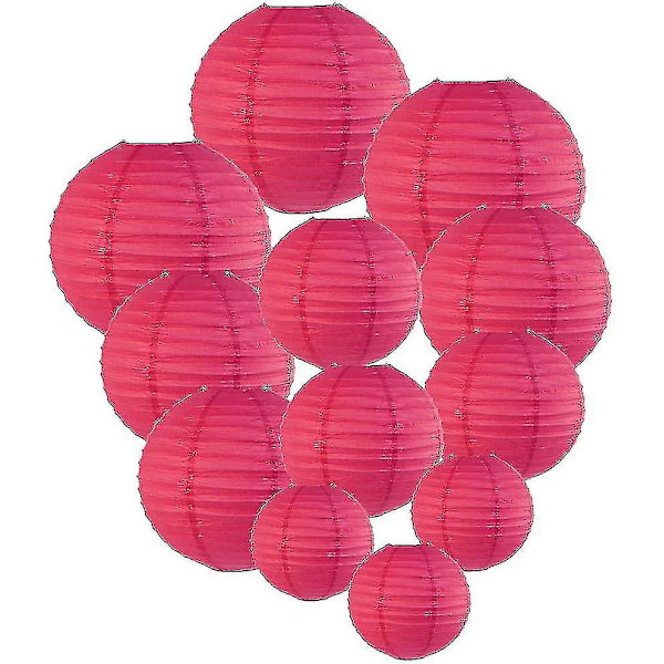 12 stk. Papirlanterner Multifarvede Dekorative Runde Papirlanterner til Festivalfest Jubilæum med 4 Størrelser - Perfekt Rose Red