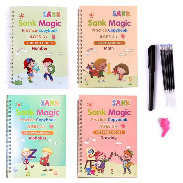 Magic Practice Copybook English Tracing Grooves -suunnittu Vauvan kirtaminen piirtustuskirja 4 kirjaa kynällä - Perfet