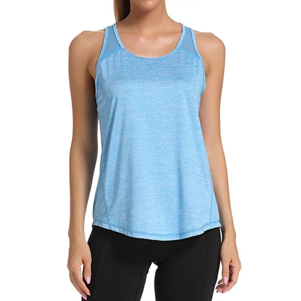 Kvinder afslappet ærmeløs mesh-syning Yoga Fitness T-shirt - Perfet sky blue,S