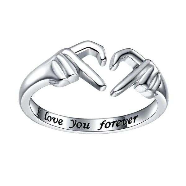 Double Hand Heart Par Ringar Love Heart Justerbar vänskap - Perfet Silver