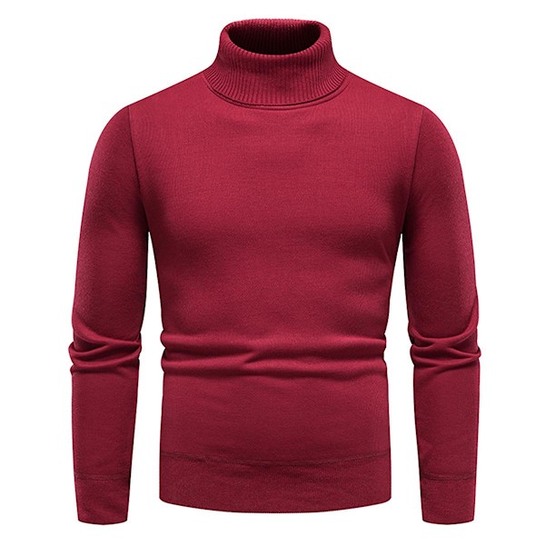 Yynuda Herre Turtleneck Lett Slim Fit Genser Casual Strikket Pullover-Perfet Wine red XS