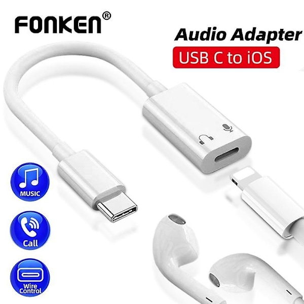 Fonken USB-C till Lightning-hörlursadapterkabel Typ C till Lightning-laddningskonverterare Datakabel för iPhone 15 iPad Pro Samsung - Perfekt C to L Audio Adapter