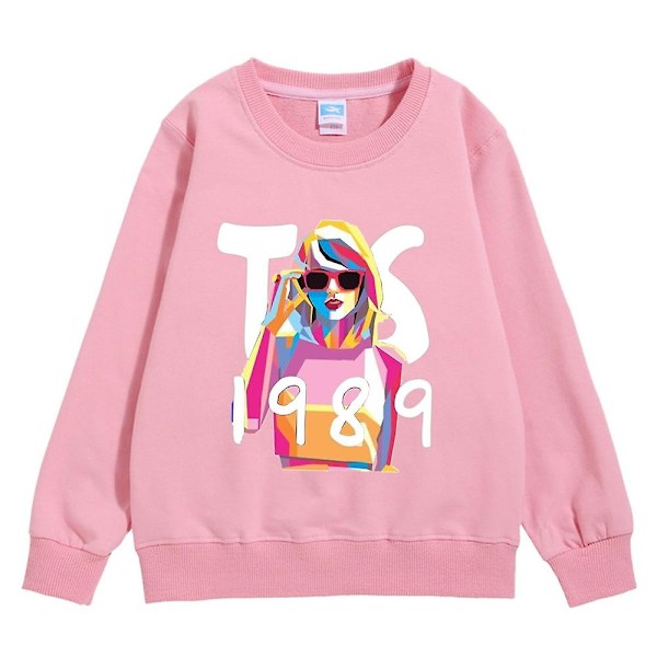 Barnekjoler Taylor Swift 1989 Trykt Genser Casual Løs Lang Ermet Genser Genser Gave-Perfekt Pink 9-10 Years