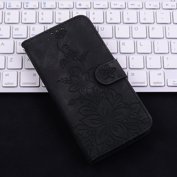 Kotelo yhteensopiva Xiaomi Redmi Note 11s:n kanssa, kohokuvioitu Lily-läppälompakko, ensiluokkainen PU-nahkakansi korttipidikkeellä - Perfet Black