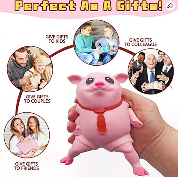 Squishy Toy Pink Pig ， Uusi ja söpö pehmolelu, vaaleanpunainen possu lahja, sopii lapsille ja aikuisille, hauska sian ja miehen aistipaine - Perfet 20*20