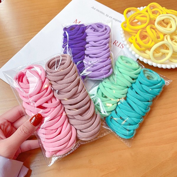 50st flickor elastiska hårtillbehör för barn svart vitt gummi - Perfet Pink
