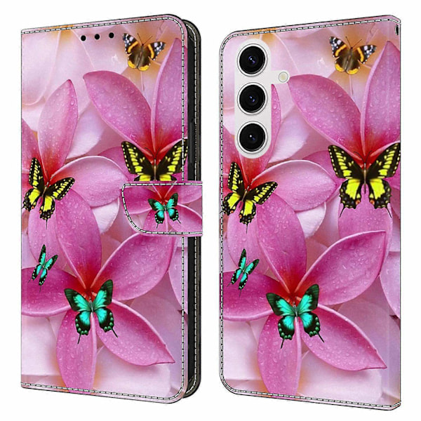 Kompatibel med Samsung Galaxy S25 Plånboksfodral Mönstertryck Ställ Läder Flip Telefonfodral - Floral Butterfl-Perfet Pink Floral Butterfly