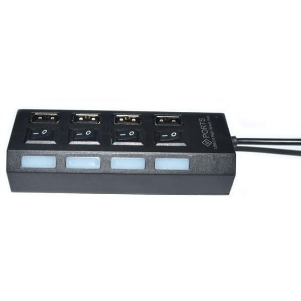 4-porttinen USB Hub 2.0 High Speed ​​Hub on/off -kytkin LED-lampulla - Perfet black
