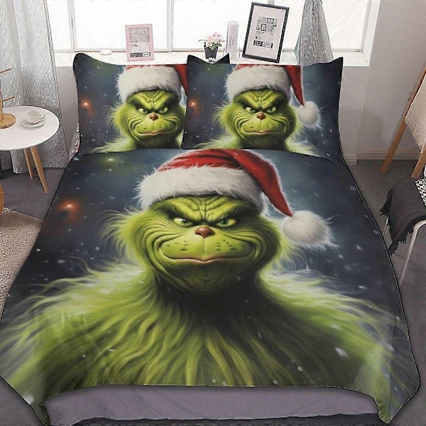 Grinch 3-delt sengesett Dynetrekksett Mykt Varmt og Komfortabelt Mykt Sengesett - Perfekt Double200x200cm