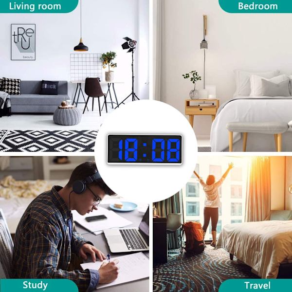 Digital väckarklocka för sovrum, med temperaturjustering - Perfet White shell blue