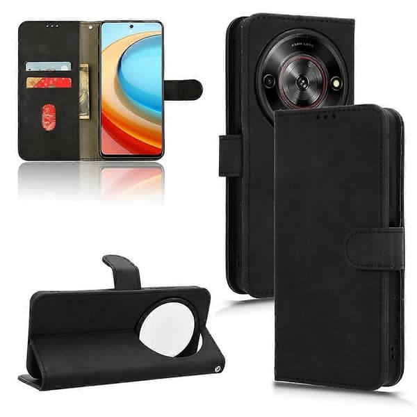 för ZTE Blade A75 5G Läderfodral Hudkänsla Anti-Fall Plånbok Flip Telefonfodral - Svart-Perfet Black