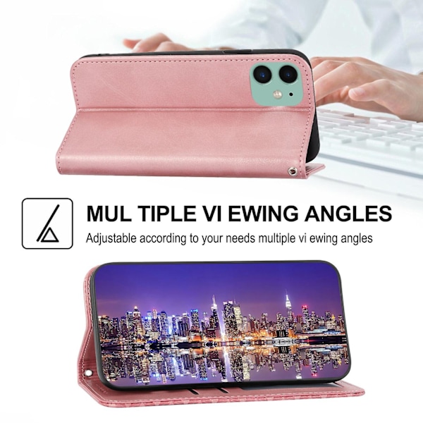 Kompatibelt med iPhone 12 Skal, Läderplånboksfodral med Rem-Perfekt Rose Gold