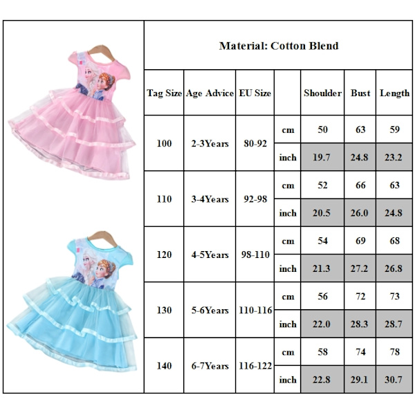 Frozen print prinsessekjole bursdagskjole liten jentekjole - Perfet bule 140cm