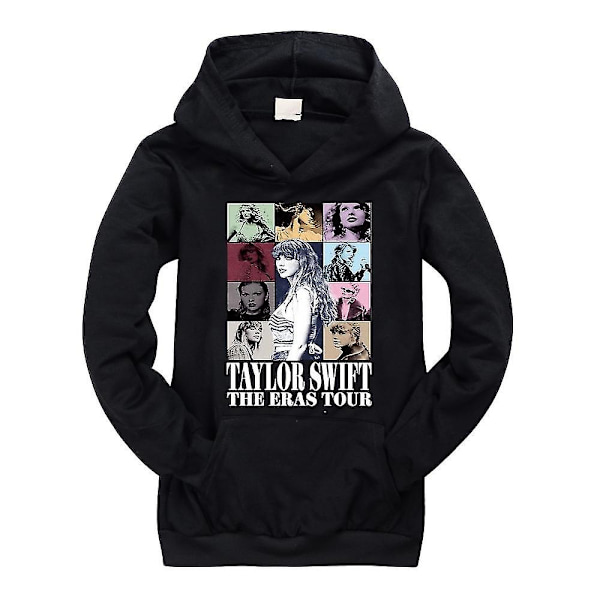 9-14 Taylor Swift The Eras Tour Hoodie Sweatshirt Tryckt Långärmad Casual Lös Tröja Huvtröja Toppar Barn Pojkar Flickor-Perfekt black 11-12 years old