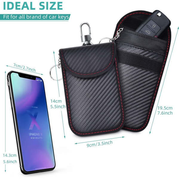 2-pak Faraday bag for bilnøkler, Anti-tyveri Faraday bag for bil - Perfet