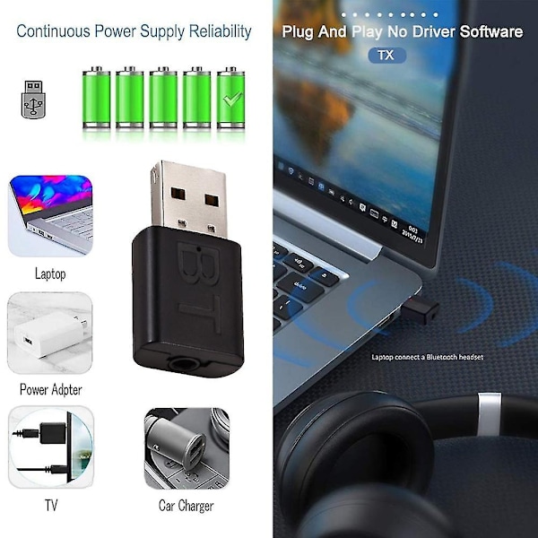 Mini Usb Bluetooth-kompatibel 5.0 3.5mm Aux Audio Modtager Sender Adapter til Pc Tv-Perfet