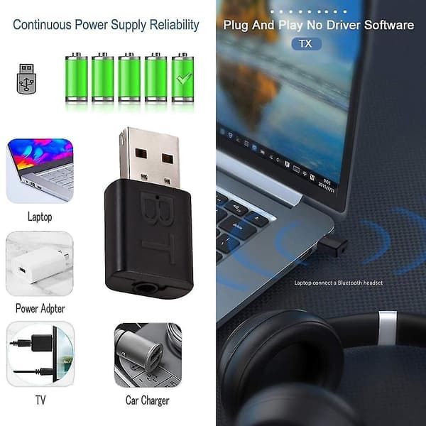 Mini USB Bluetooth-kompatibel 5.0 3.5mm Aux Audio Mottaker Sender Adapter for PC TV-Perfet