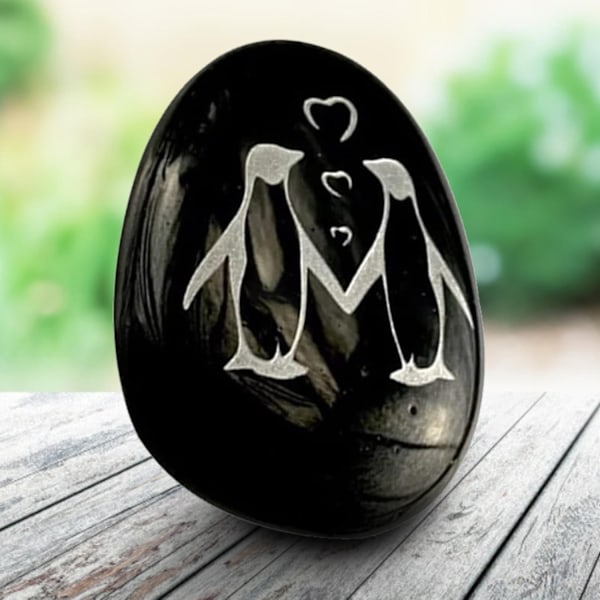 Penguin Pebbles Liten Fick-Pingvin Kram, Graverad Mini Pingvin Stenar Souvenir Stenar - Perfekt L