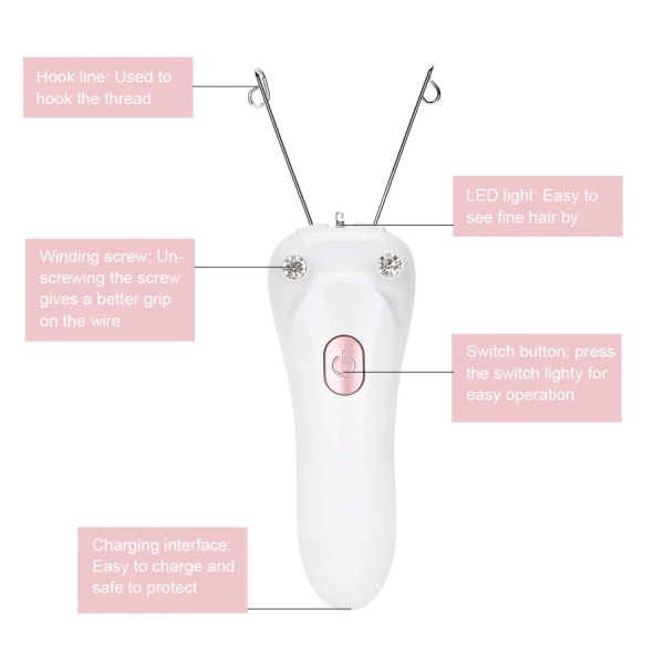 Hair Remover elektrisk epilator med bomullstråd (rosa) - Perfet